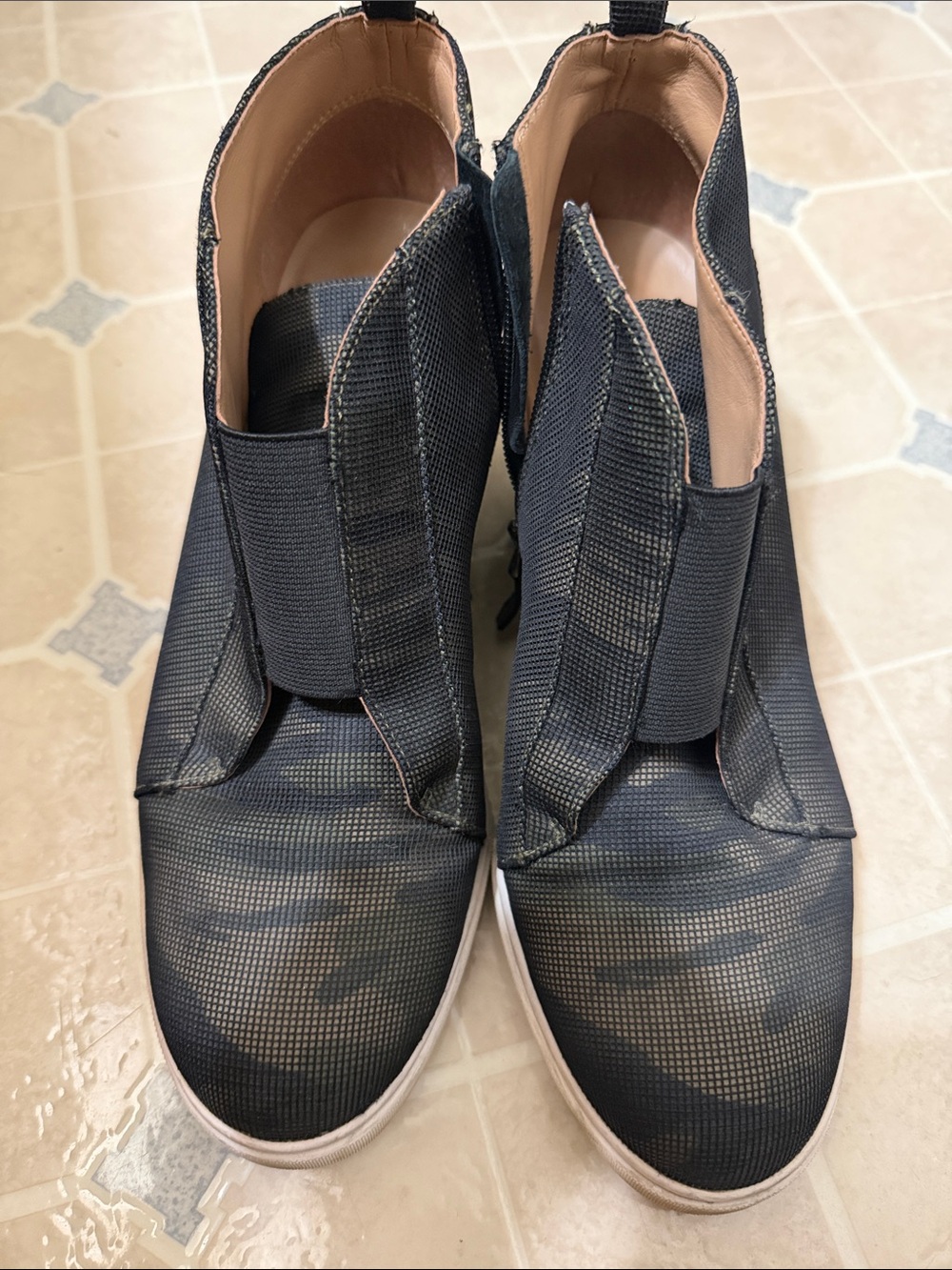 Black Slip-On Women's Camo Mesh Boots